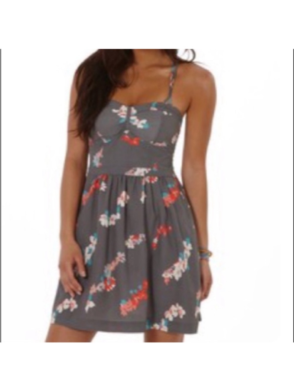 *American Eagle Vintage Gray Floral Sleeveless Smocked Size 0 Mini Dress #I